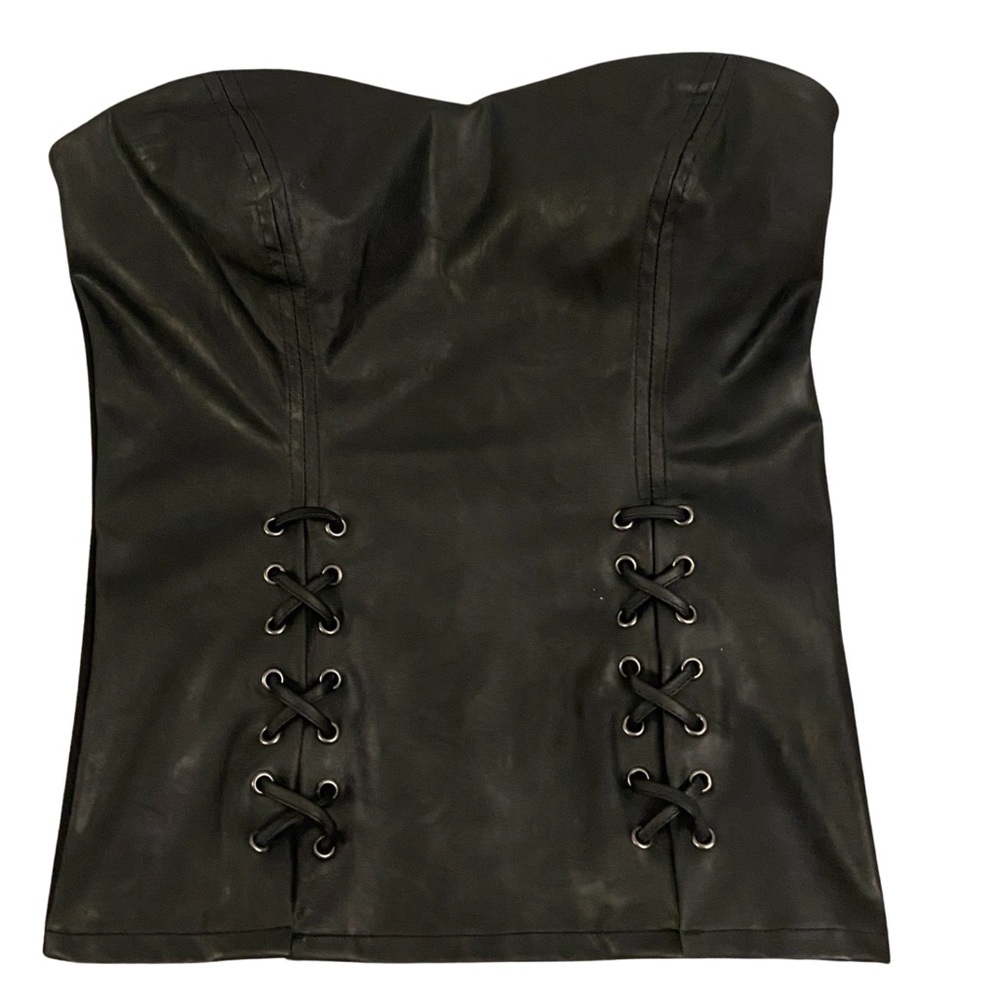 NWT Black Faux Leather Bustier Top Tube Top Strapless Top by Shoedazzle  Sz M